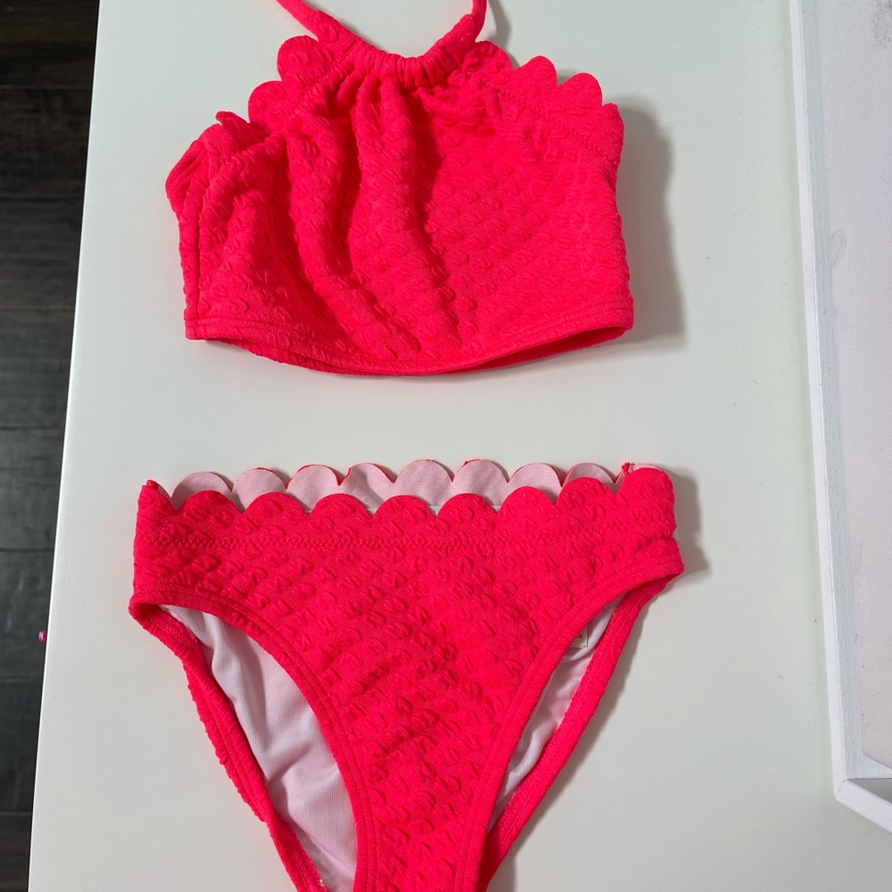 Coral pink Kate Spade bikini with scallop detail